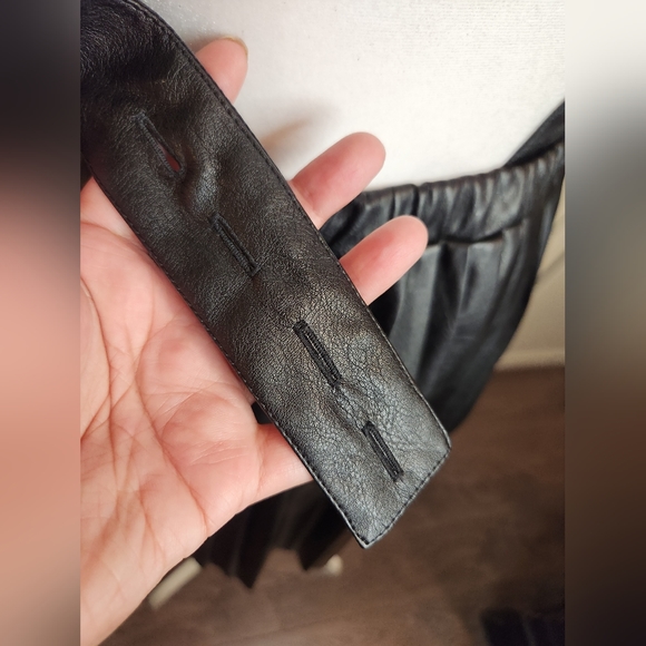 Faux Leather Overalls with Pleated Mini Skirt - Picture 7 of 7